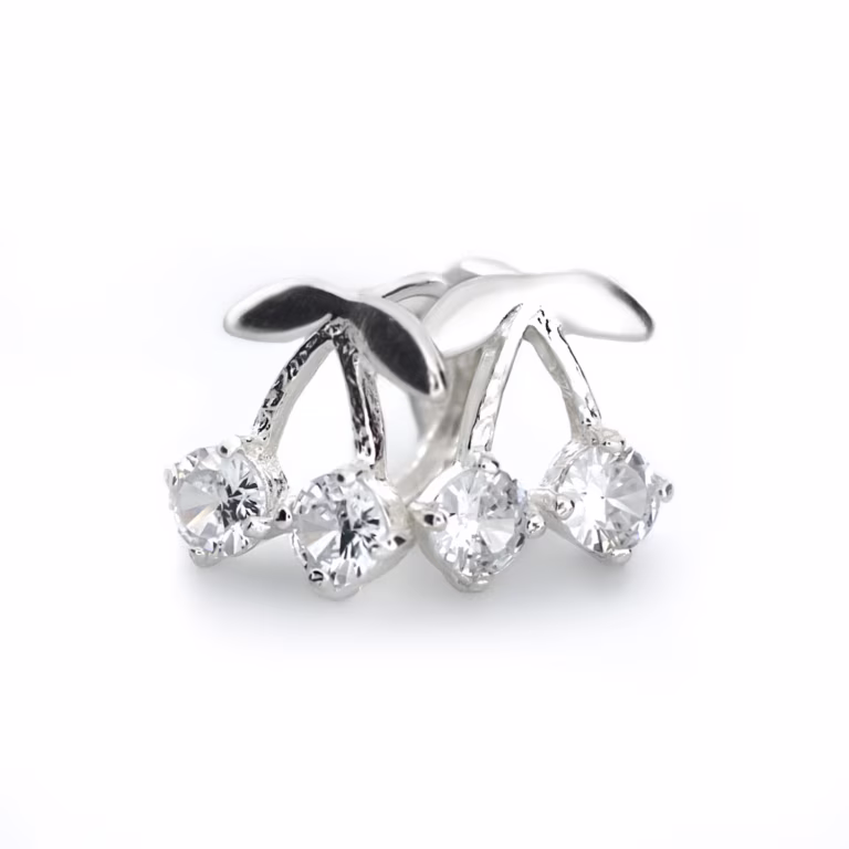 aretes de cereza plata 925 clic oro blancos