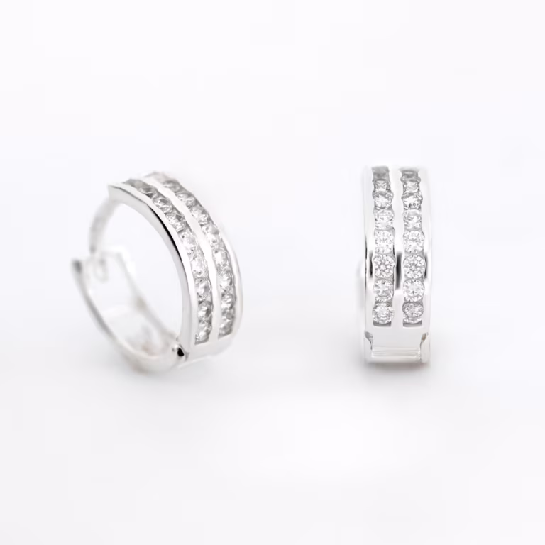 Arete línea diamantada doble plata 925