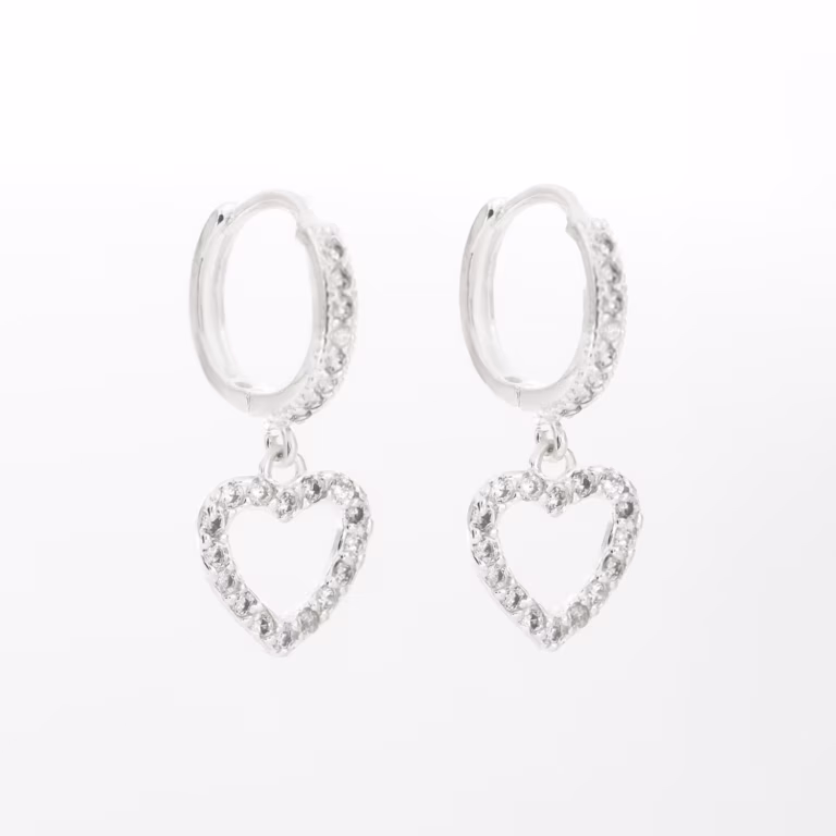 aretes dije de corazón plata 925 clic oro