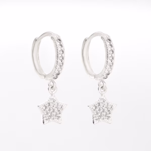 aretes dije estrella plata 925 clic oro laterales