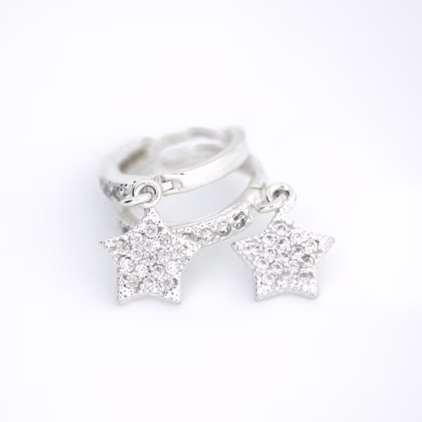 aretes dije estrella plata 925 clic oro acostados