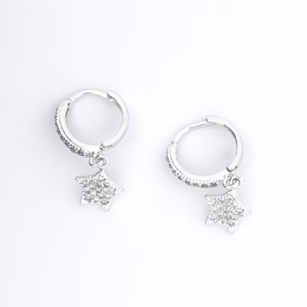 aretes dije estrella plata 925 clic oro superior
