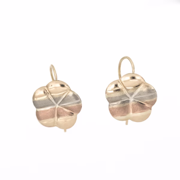aretes flor de 3 oros oro 10k Clic oro