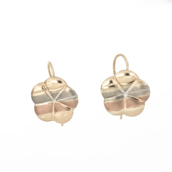 aretes flor de 3 oros oro 10k Clic oro