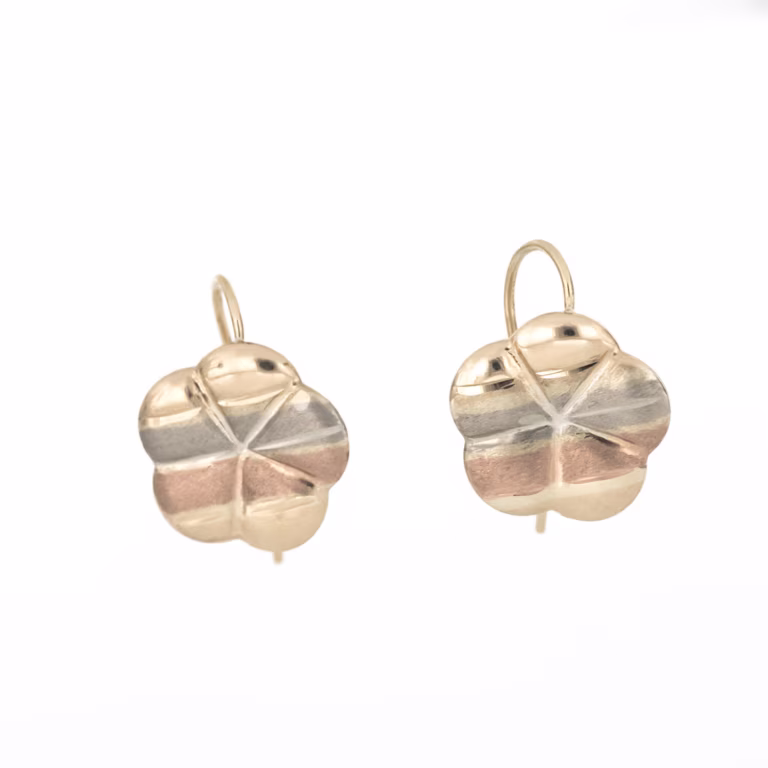 aretes flor de 3 oros oro 10k Clic oro