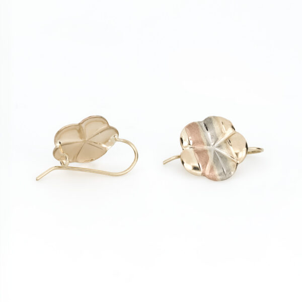 aretes flor de 3 oros oro 10k vista lateral
