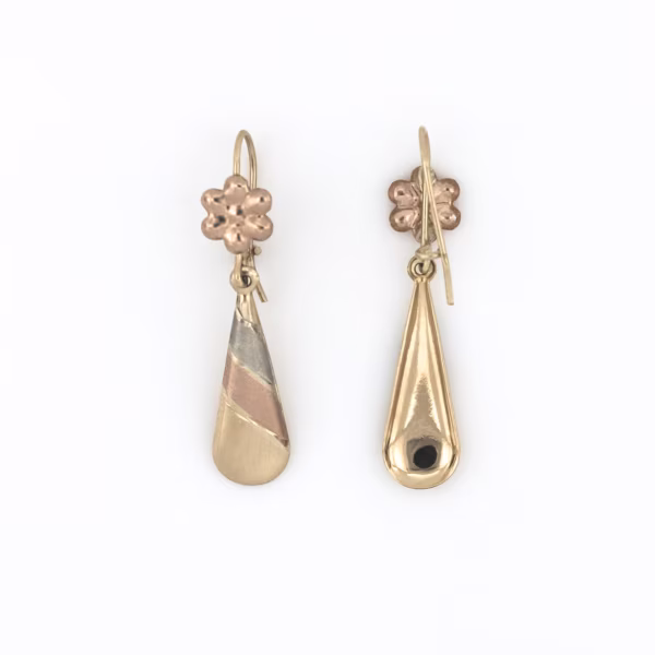 aretes gota vintage de 3 oros oro 10k vista trasera