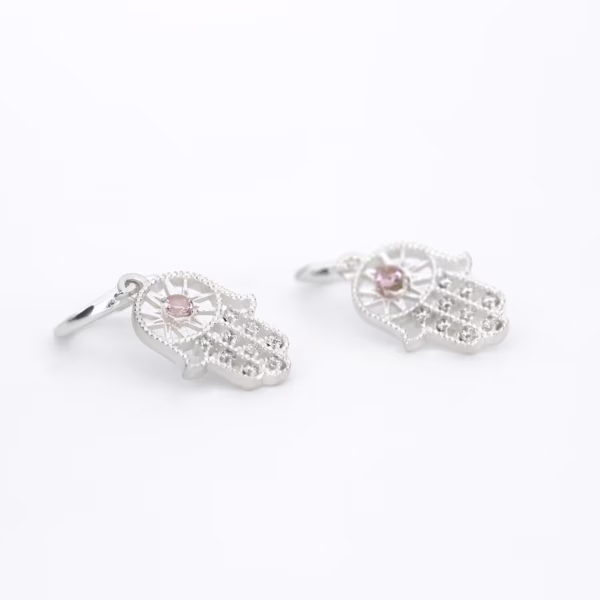 Aretes mano de fátima plata 925 diagonal