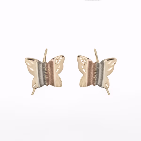 aretes mariposa de 3 oros oro 10k