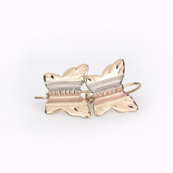aretes mariposa de 3 oros oro 10k acostados