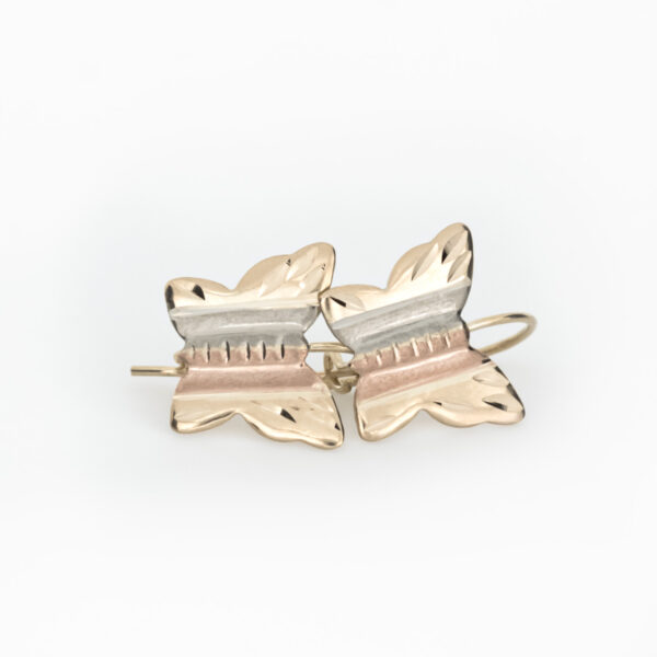 aretes mariposa de 3 oros oro 10k acostados