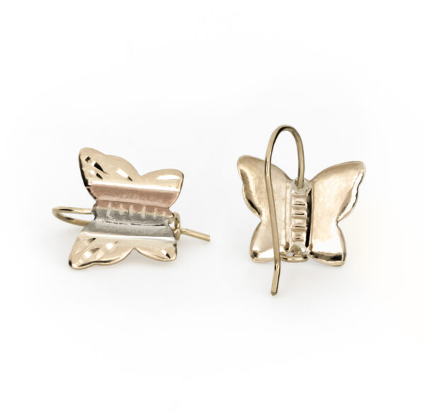 aretes mariposa de 3 oros oro 10k vista trasera