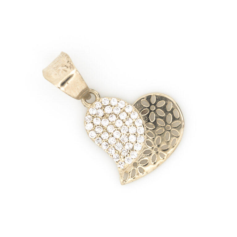 dije corazón y flores oro 10k