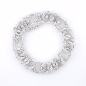 Pulso cubana diamantada plata 925