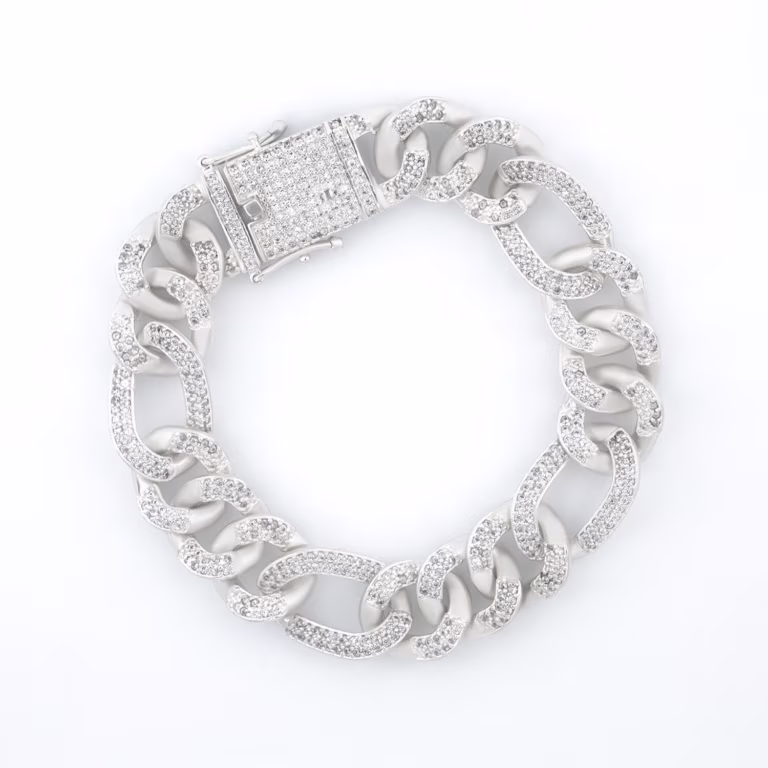 Pulso cubana diamantada plata 925