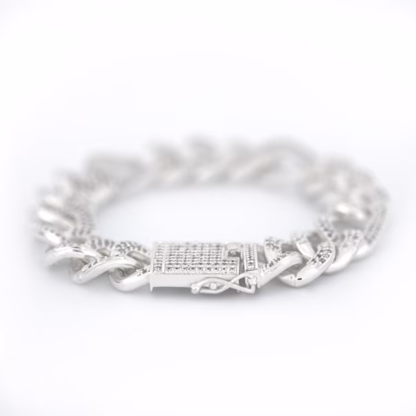 Pulso cubana diamantada plata 925 inclinada